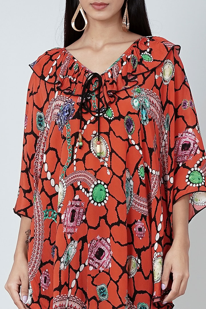 Orange Printed Apple Cut Top by First Resort by Ramola Bachchan at Pernia's Pop Up Shop