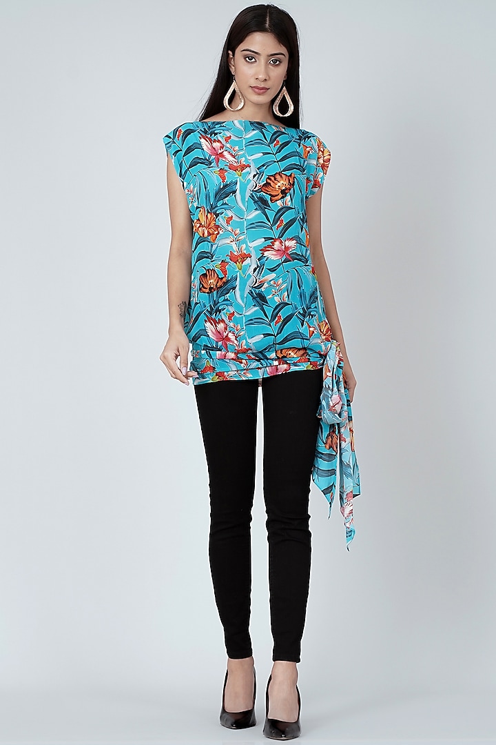 Sky Blue Printed Top by First Resort by Ramola Bachchan