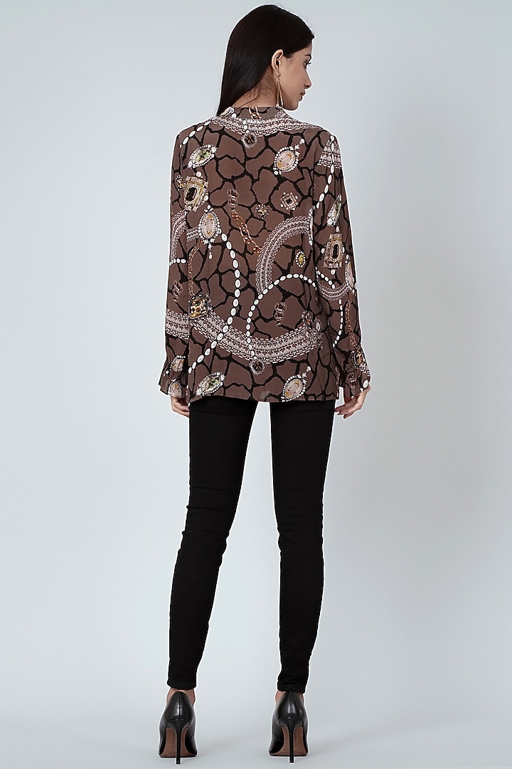 Brown Printed Lace-Up Top by First Resort by Ramola Bachchan at Pernia's Pop Up Shop