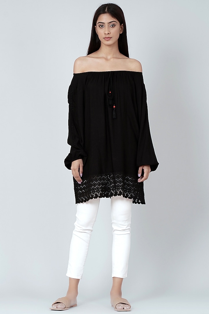 Black Viscose Rayon Peasant Top by First Resort by Ramola Bachchan at Pernia's Pop Up Shop