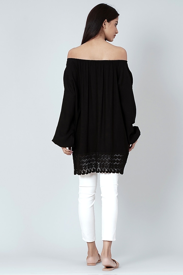 Black Viscose Rayon Peasant Top by First Resort by Ramola Bachchan at Pernia's Pop Up Shop