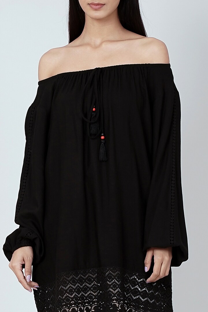 Black Viscose Rayon Peasant Top by First Resort by Ramola Bachchan at Pernia's Pop Up Shop