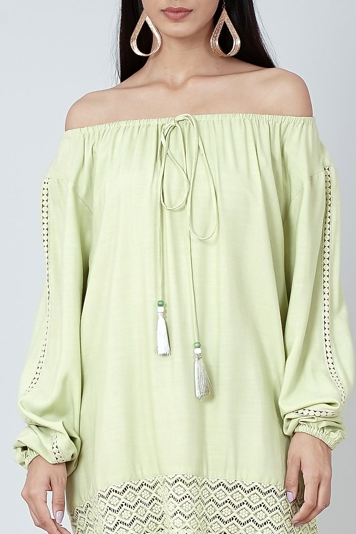 Mint Green Viscose Rayon Peasant Top by First Resort by Ramola Bachchan at Pernia's Pop Up Shop