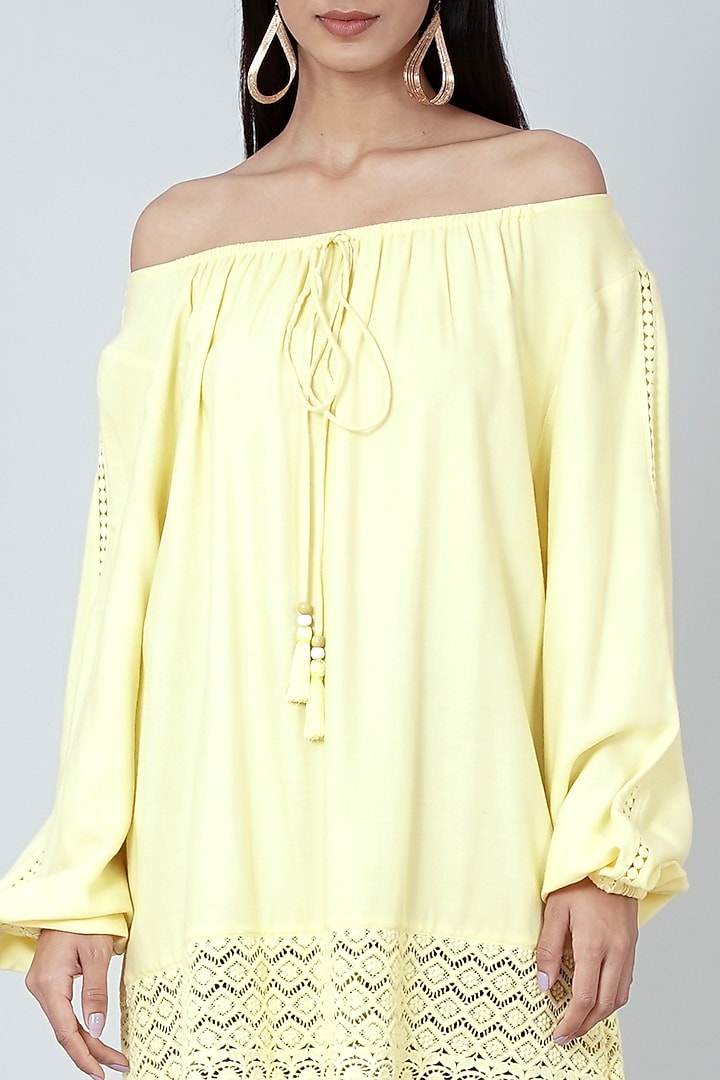 Yellow Viscose Rayon Peasant Top by First Resort by Ramola Bachchan at Pernia's Pop Up Shop