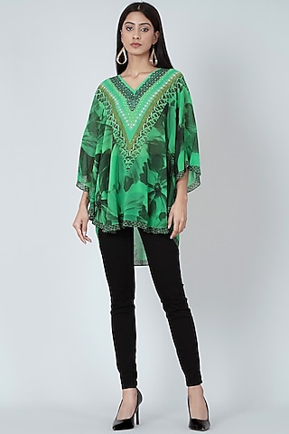 Forest Green Floral Printed Short Tunic by First Resort by Ramola Bachchan