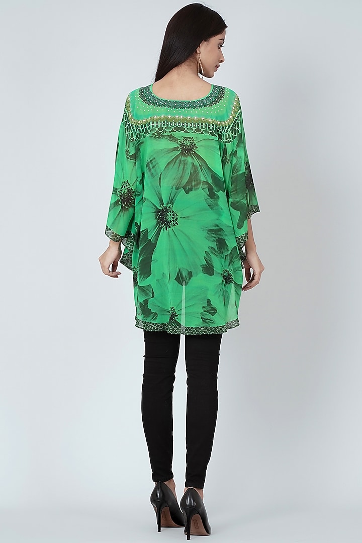 Forest Green Floral Printed Short Tunic by First Resort by Ramola Bachchan at Pernia's Pop Up Shop