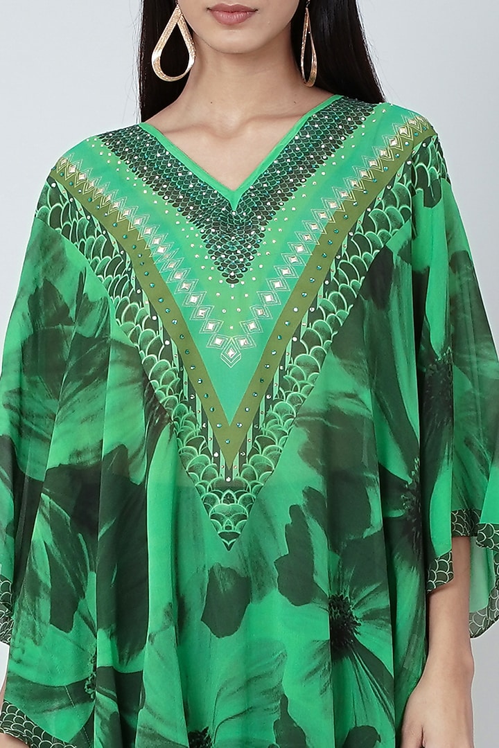 Forest Green Floral Printed Short Tunic by First Resort by Ramola Bachchan at Pernia's Pop Up Shop