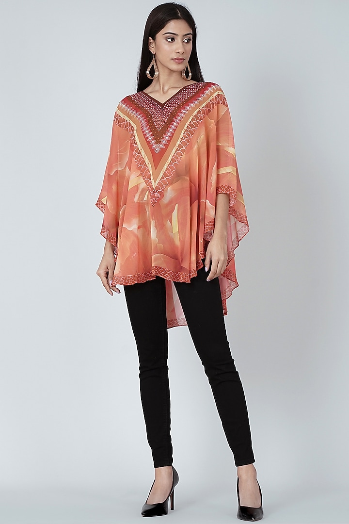 Orange Floral Printed Short Tunic by First Resort by Ramola Bachchan