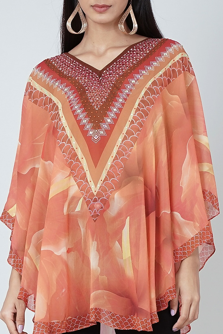 Orange Floral Printed Short Tunic by First Resort by Ramola Bachchan at Pernia's Pop Up Shop