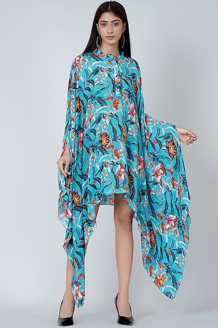Sky Blue Tropical Printed Tunic by First Resort by Ramola Bachchan