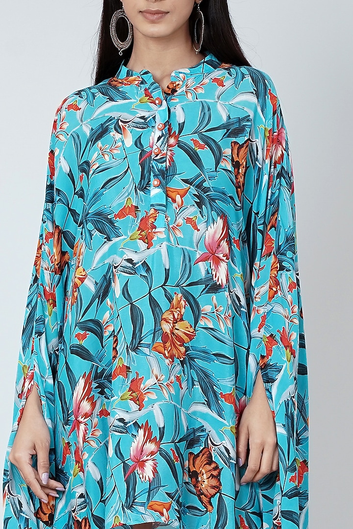 Sky Blue Tropical Printed Tunic by First Resort by Ramola Bachchan at Pernia's Pop Up Shop