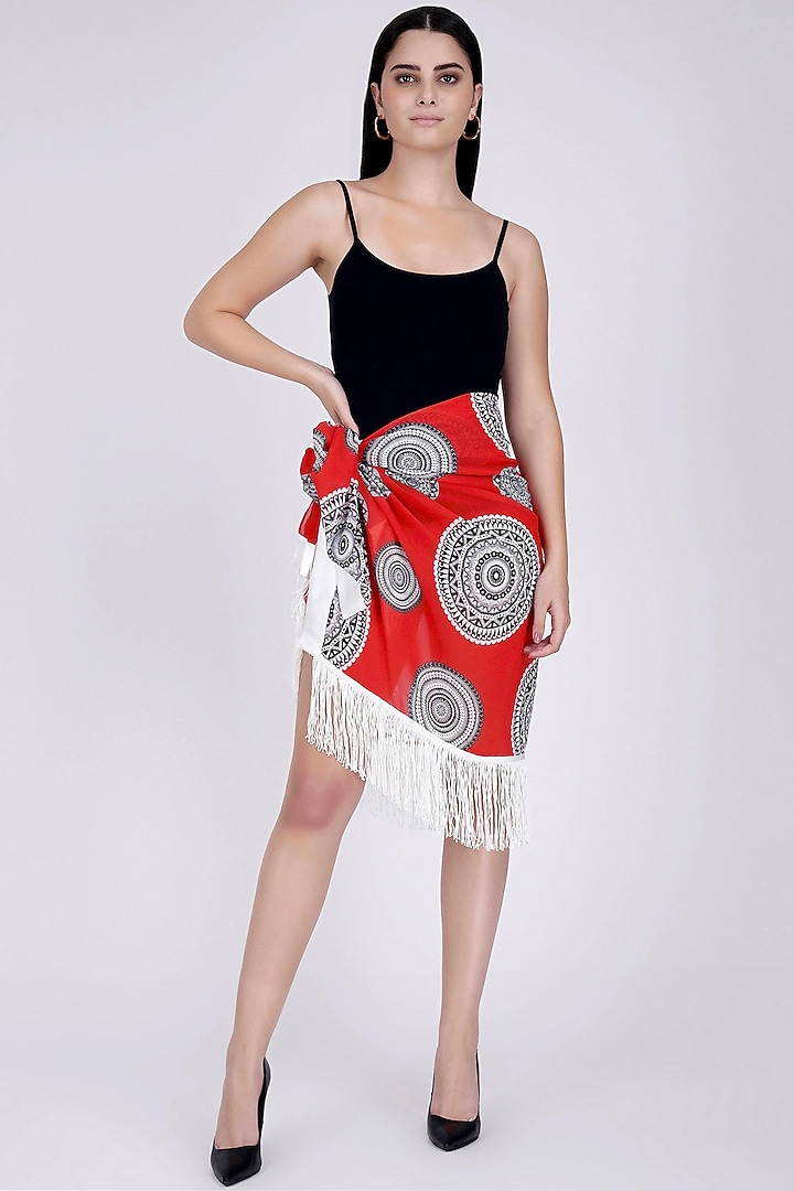 Red Printed Sarong by First Resort by Ramola Bachchan