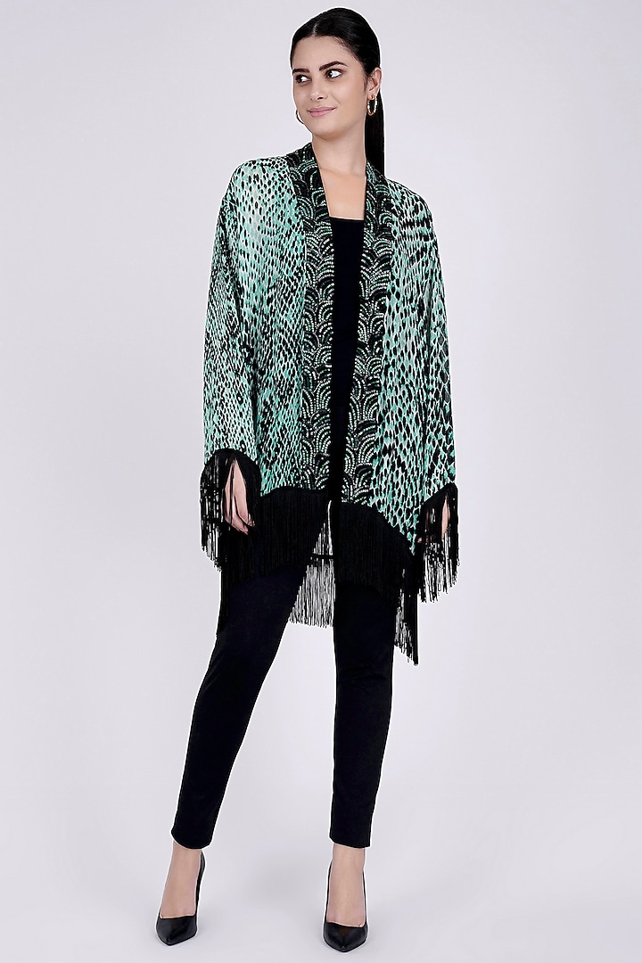 Green Printed Kimono Cover-Up by First Resort by Ramola Bachchan