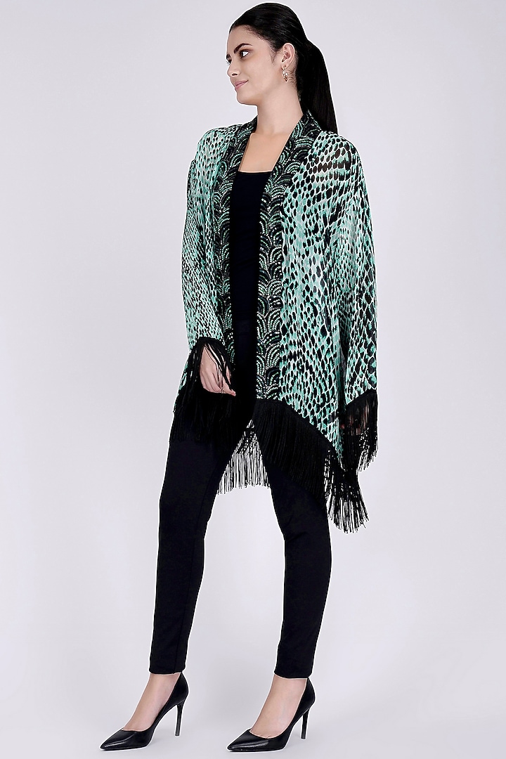 Green Printed Kimono Cover-Up by First Resort by Ramola Bachchan at Pernia's Pop Up Shop