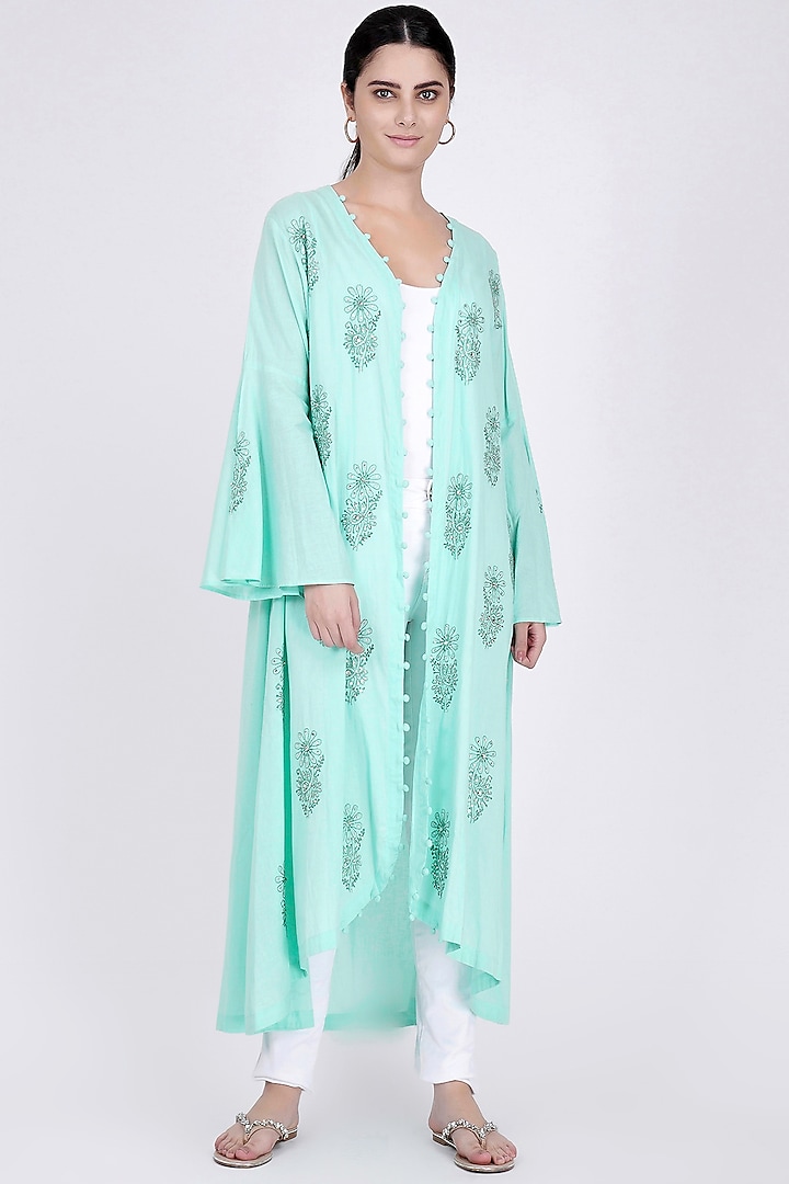 Green Embroidered Coat Dress by First Resort by Ramola Bachchan