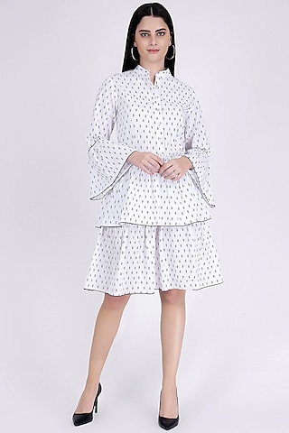 White Printed Frilled Dress by First Resort by Ramola Bachchan