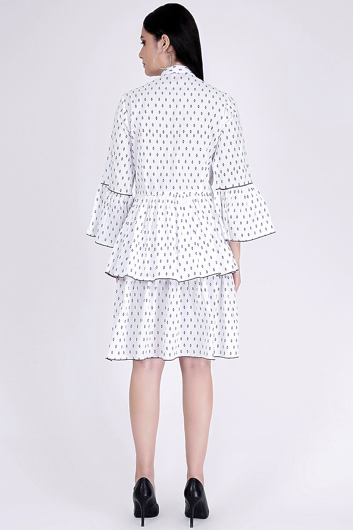 White Printed Frilled Summer Dress by First Resort by Ramola Bachchan at Pernia's Pop Up Shop