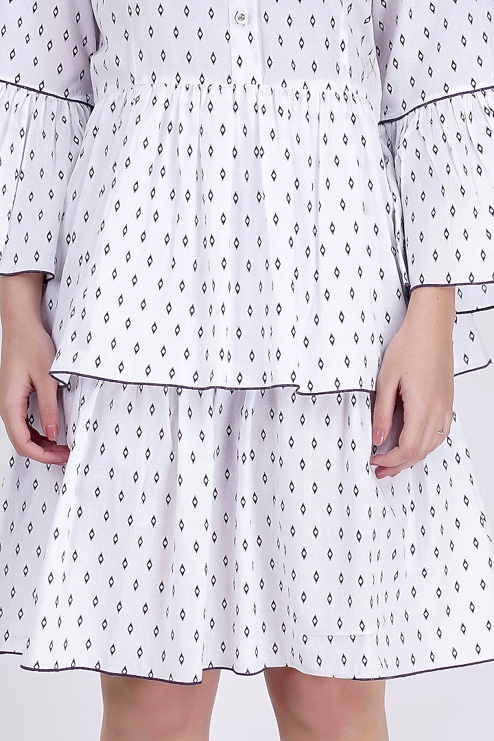 White Printed Frilled Summer Dress by First Resort by Ramola Bachchan at Pernia's Pop Up Shop
