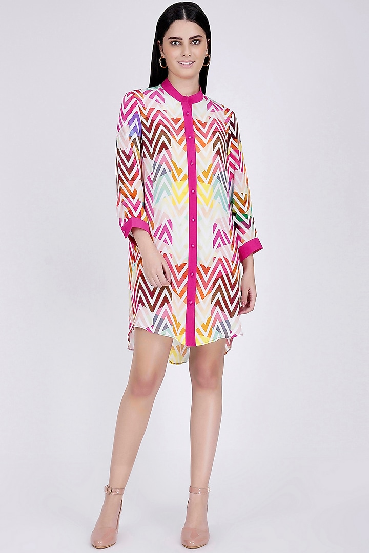 Pink & White Printed Summer Shirt Dress by First Resort by Ramola Bachchan at Pernia's Pop Up Shop