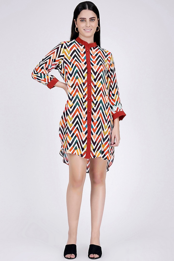 Red & White Printed Summer Shirt Dress by First Resort by Ramola Bachchan at Pernia's Pop Up Shop