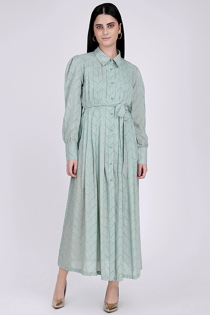 Green & White Printed Summer Dress by First Resort by Ramola Bachchan at Pernia's Pop Up Shop