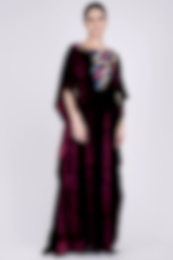 Wine Embroidered kaftan by First Resort by Ramola Bachchan