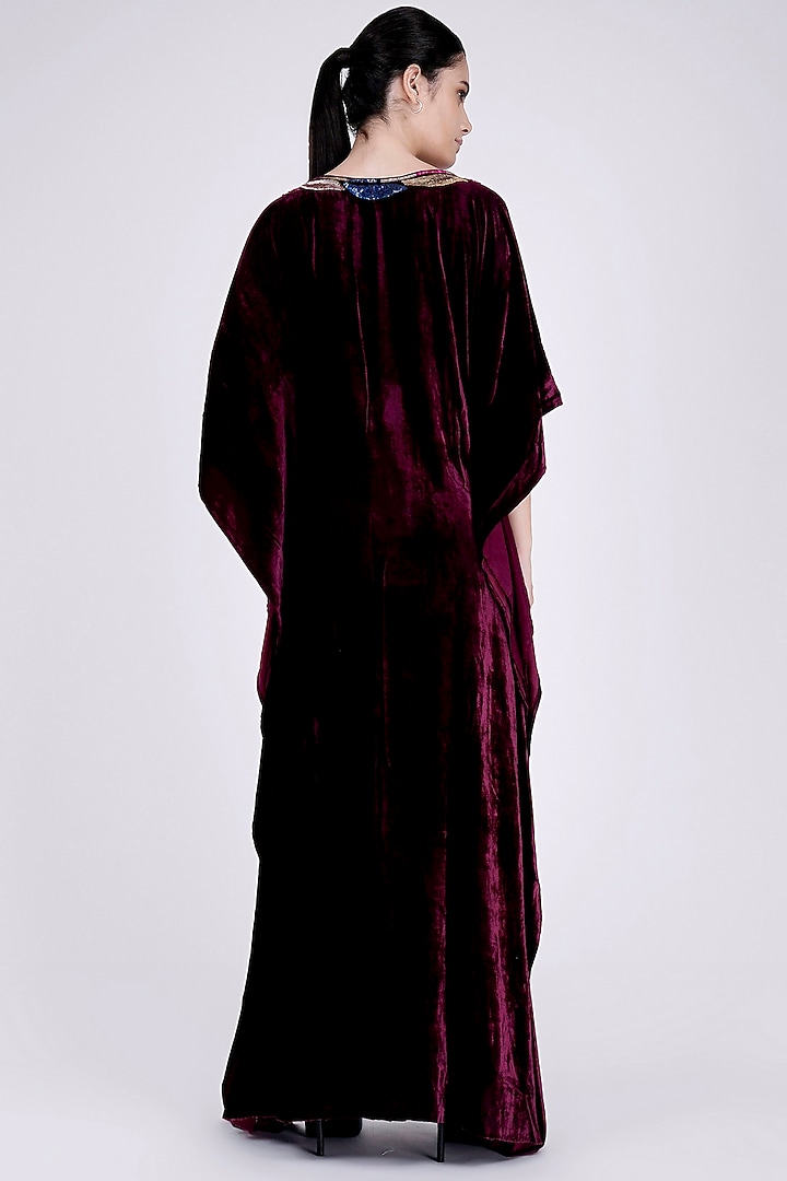 Wine Embroidered kaftan by First Resort by Ramola Bachchan at Pernia's Pop Up Shop
