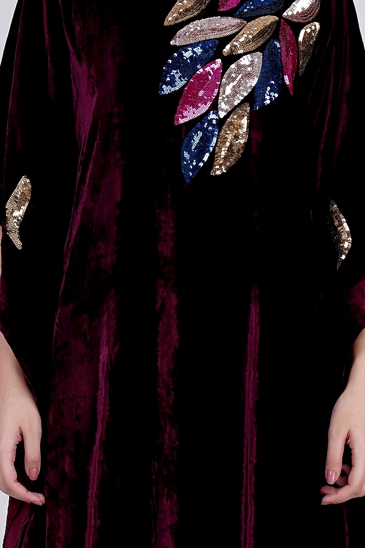 Wine Embroidered kaftan by First Resort by Ramola Bachchan at Pernia's Pop Up Shop