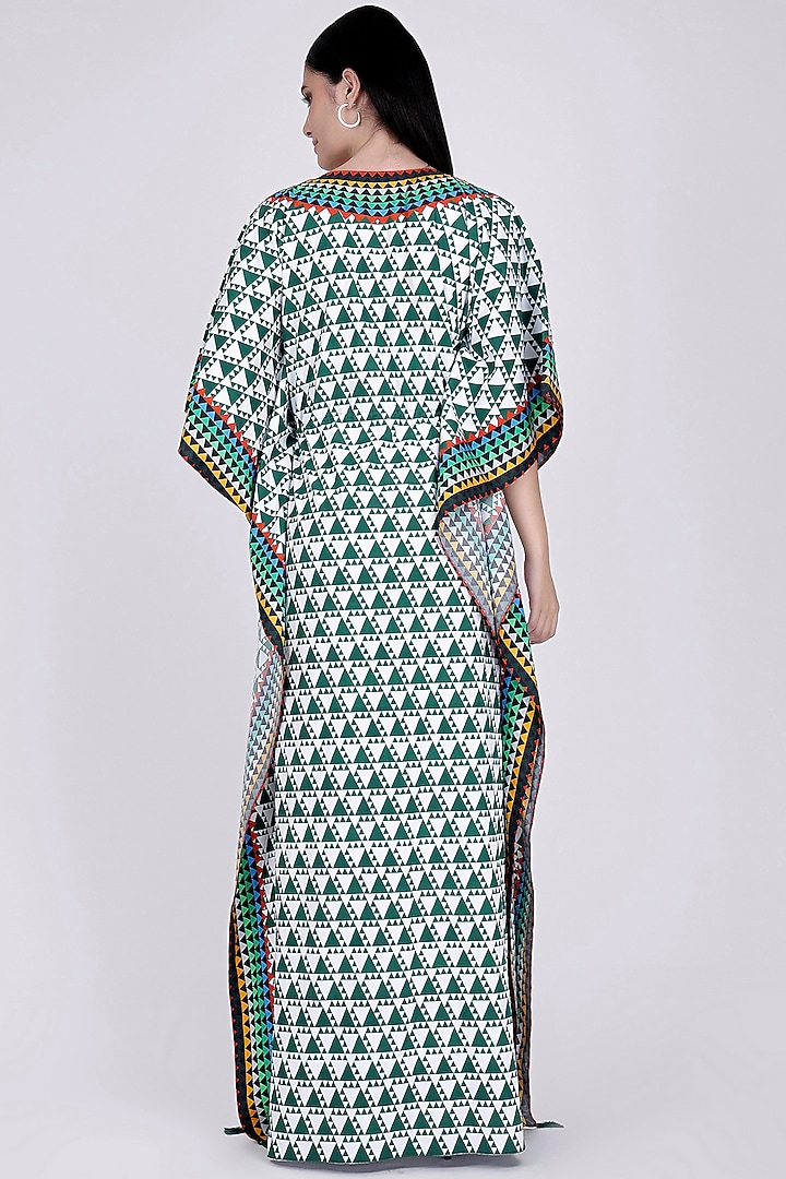 Green & White Printed Kaftan by First Resort by Ramola Bachchan at Pernia's Pop Up Shop