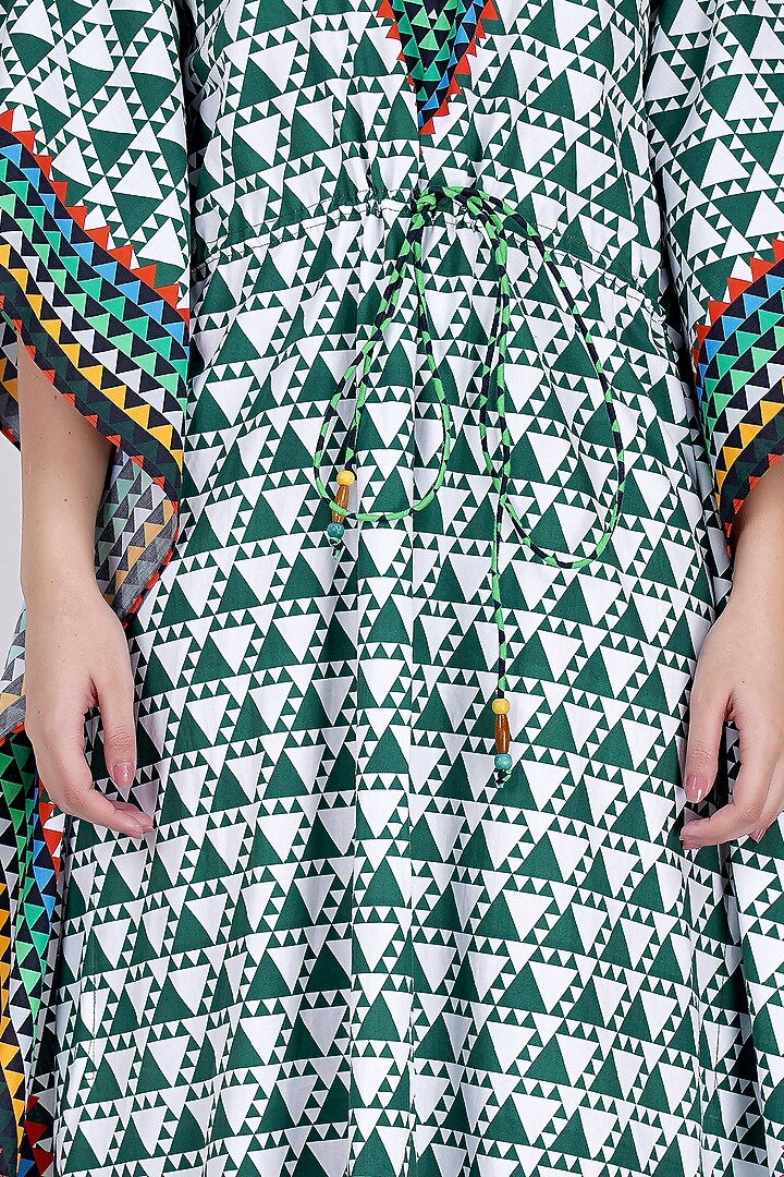 Green & White Printed Kaftan by First Resort by Ramola Bachchan at Pernia's Pop Up Shop