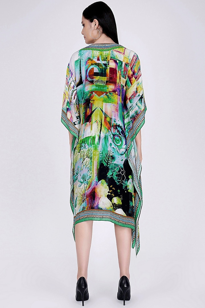 Green Abstract Printed Kaftan by First Resort by Ramola Bachchan at Pernia's Pop Up Shop