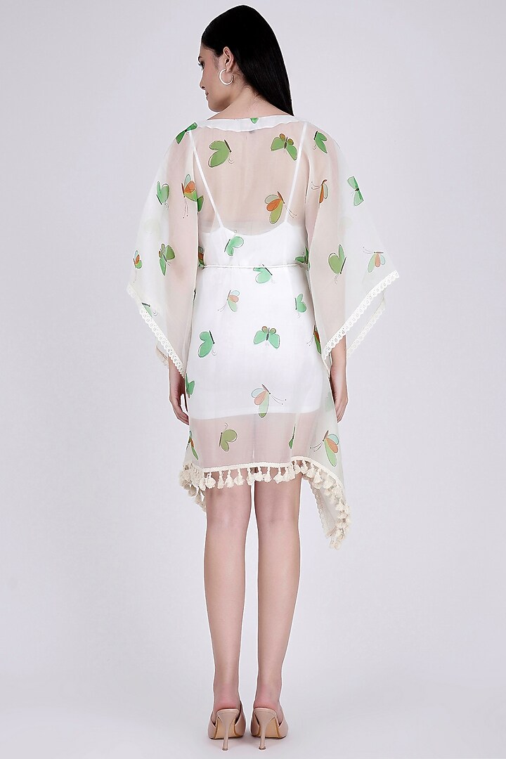 White Printed Kaftan With Belt by First Resort by Ramola Bachchan at Pernia's Pop Up Shop