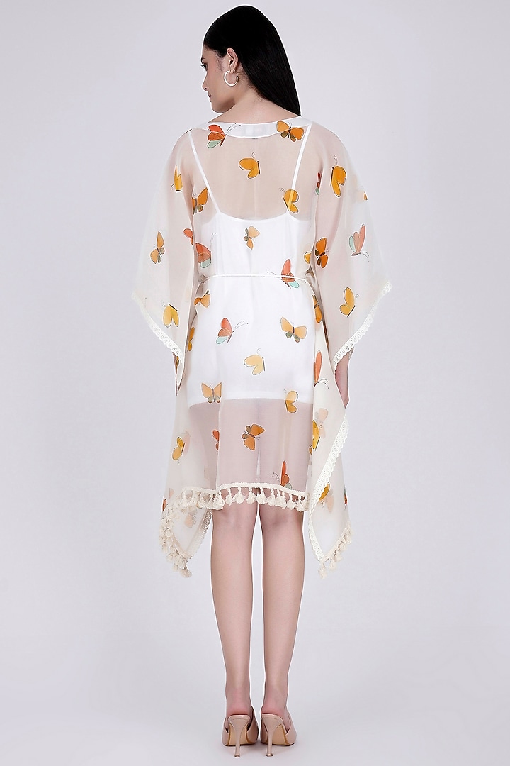White Digital Printed Kaftan With Belt by First Resort by Ramola Bachchan at Pernia's Pop Up Shop