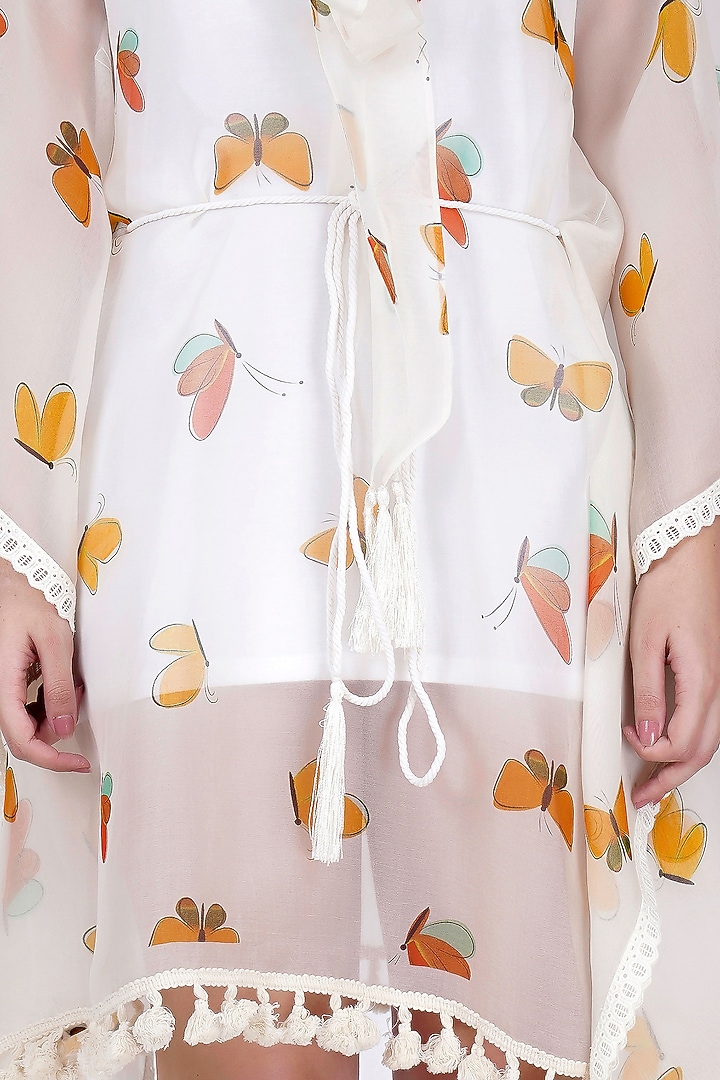 White Digital Printed Kaftan With Belt by First Resort by Ramola Bachchan at Pernia's Pop Up Shop