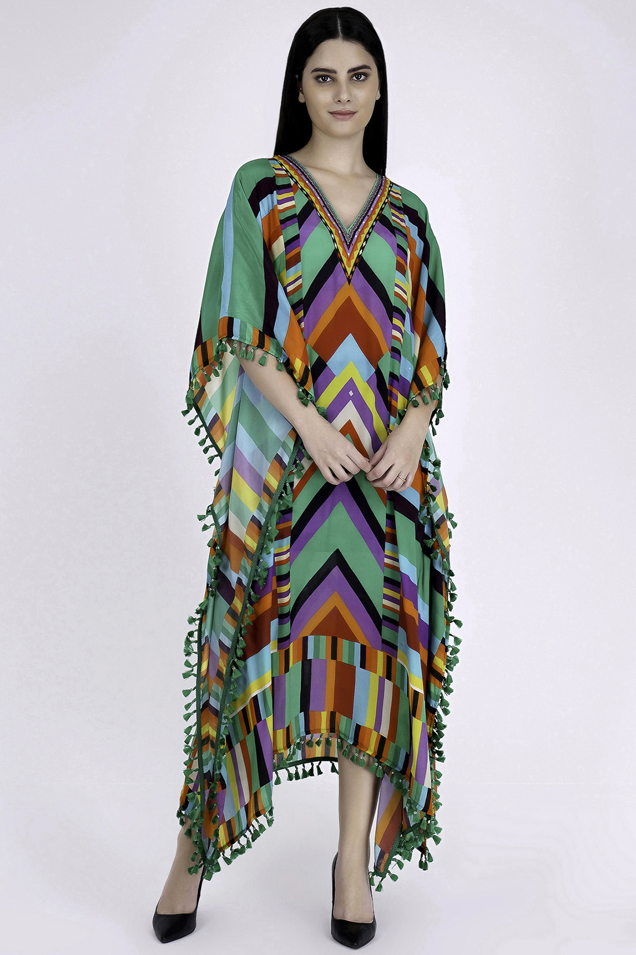 Mint Green Printed Kaftan by First Resort by Ramola Bachchan at Pernia's Pop Up Shop