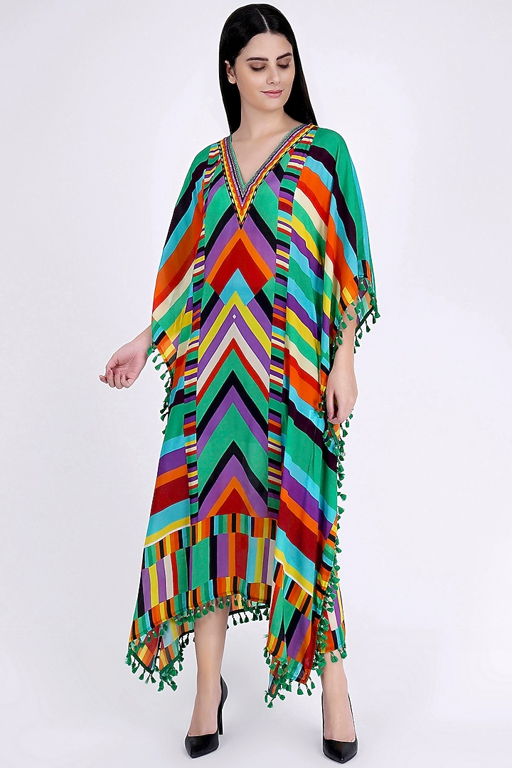 Mint Green Printed Kaftan by First Resort by Ramola Bachchan at Pernia's Pop Up Shop