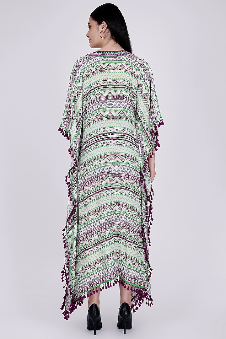 Mint Green Aztec Printed Kaftan by First Resort by Ramola Bachchan at Pernia's Pop Up Shop