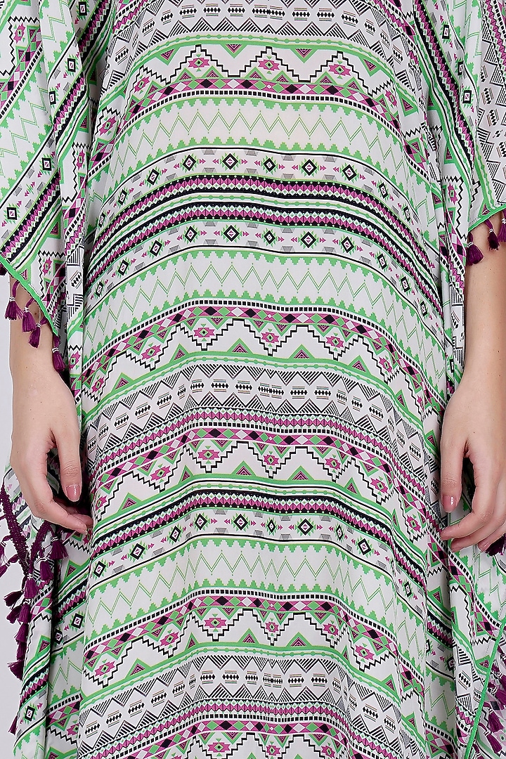 Mint Green Aztec Printed Kaftan by First Resort by Ramola Bachchan at Pernia's Pop Up Shop