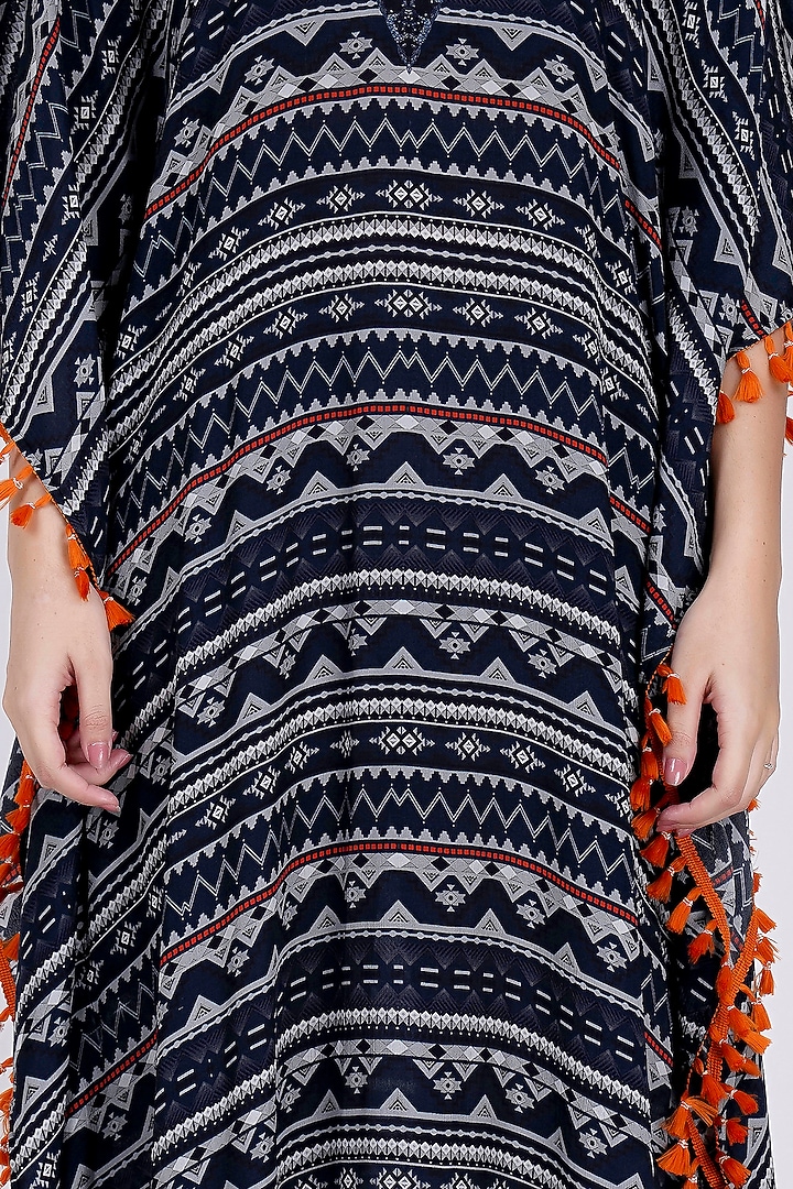 Cobalt Blue Aztec Printed Kaftan by First Resort by Ramola Bachchan at Pernia's Pop Up Shop