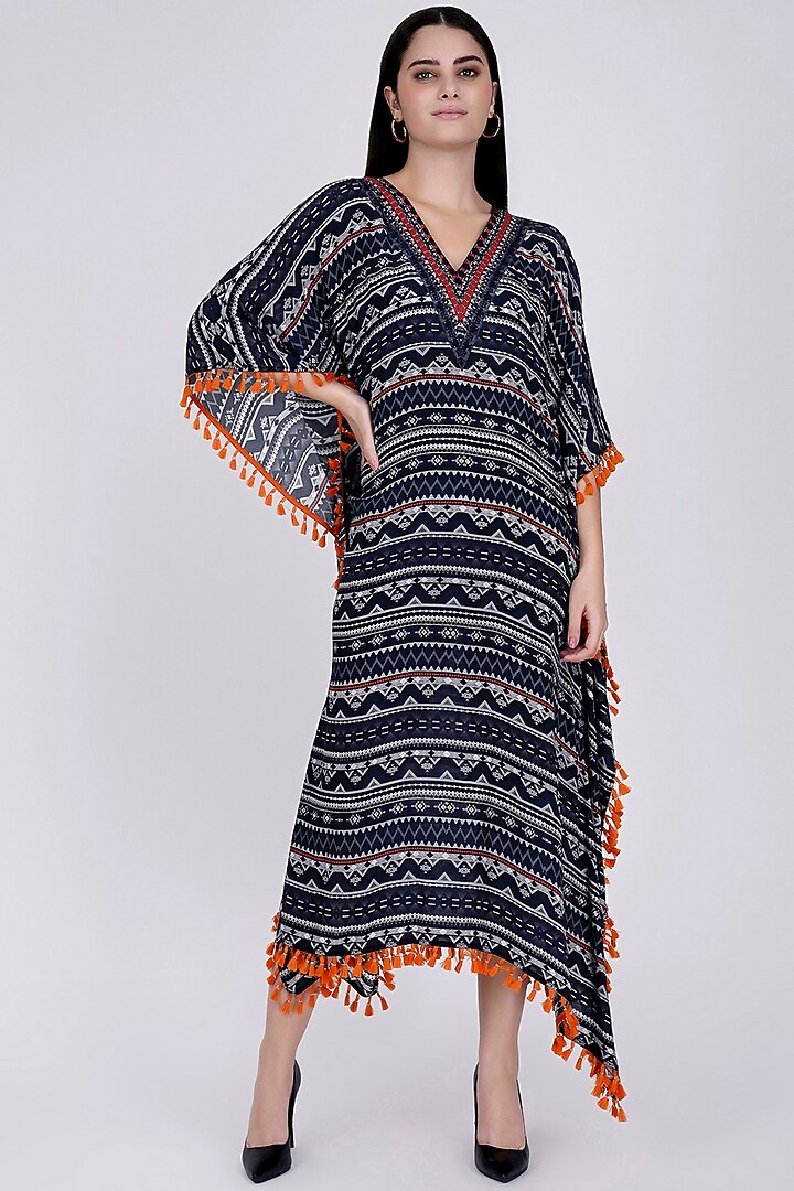 Cobalt Blue Aztec Printed Kaftan by First Resort by Ramola Bachchan at Pernia's Pop Up Shop