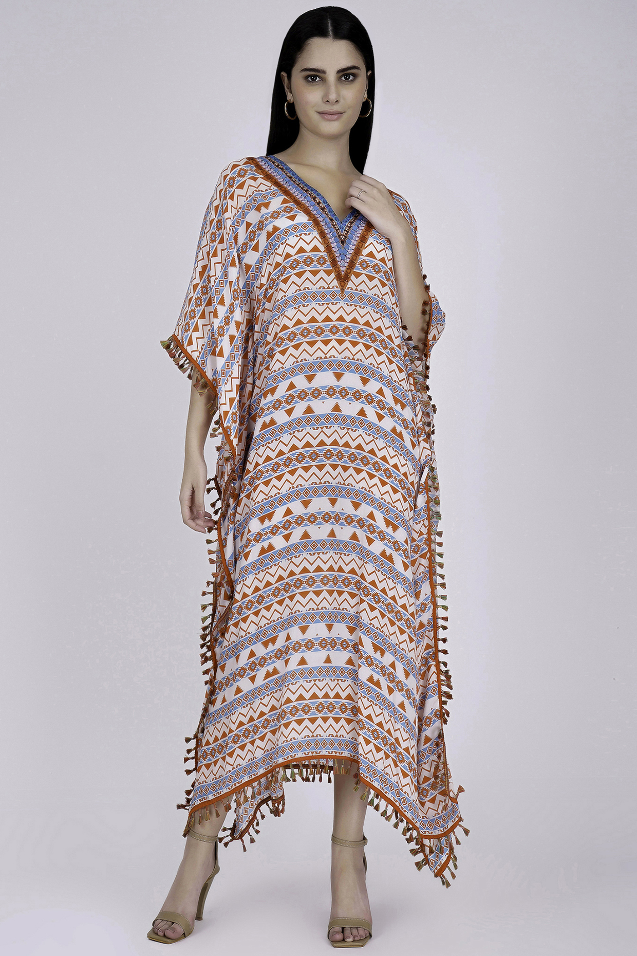 Orange Aztec Printed Kaftan by First Resort by Ramola Bachchan at Pernia's Pop Up Shop