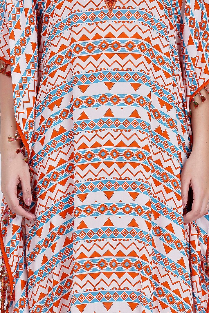 Orange Aztec Printed Kaftan by First Resort by Ramola Bachchan at Pernia's Pop Up Shop