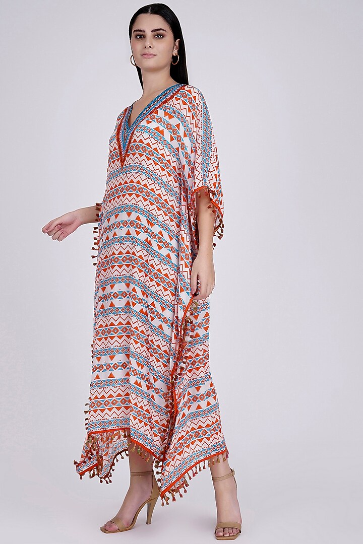Orange Aztec Printed Kaftan by First Resort by Ramola Bachchan at Pernia's Pop Up Shop