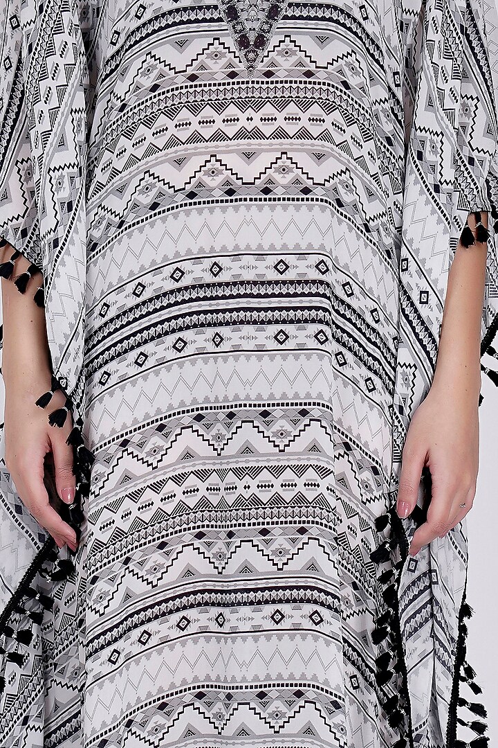 Grey Aztec Printed Kaftan by First Resort by Ramola Bachchan at Pernia's Pop Up Shop