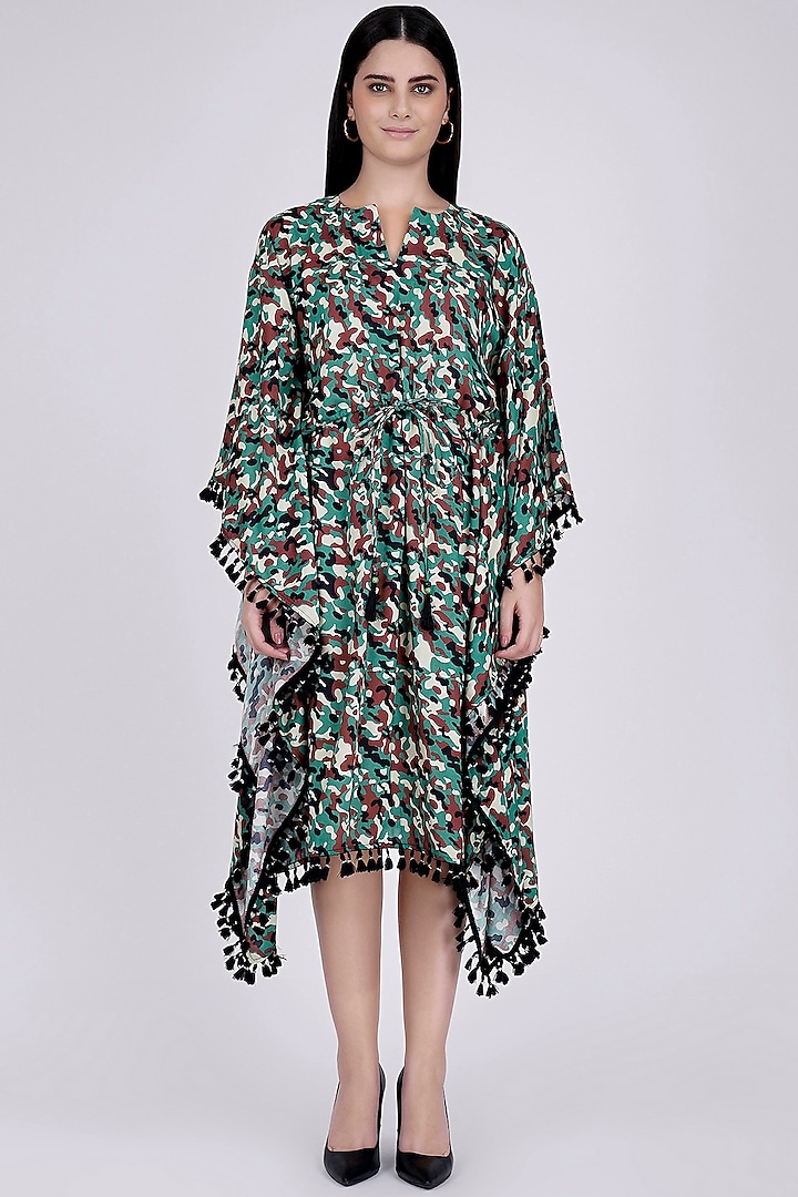 Emerald Green Digital Printed Kaftan by First Resort by Ramola Bachchan