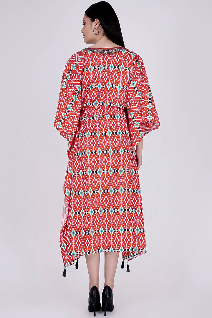 Bright Red Moroccan Printed Kaftan by First Resort by Ramola Bachchan at Pernia's Pop Up Shop