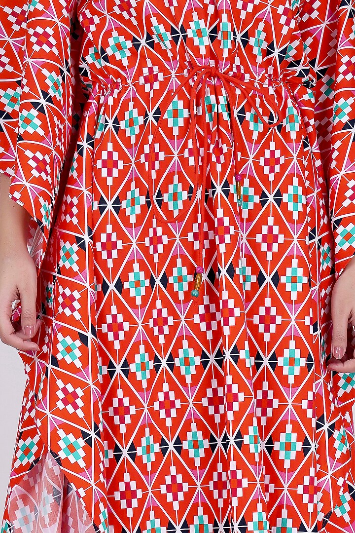 Bright Red Moroccan Printed Kaftan by First Resort by Ramola Bachchan at Pernia's Pop Up Shop