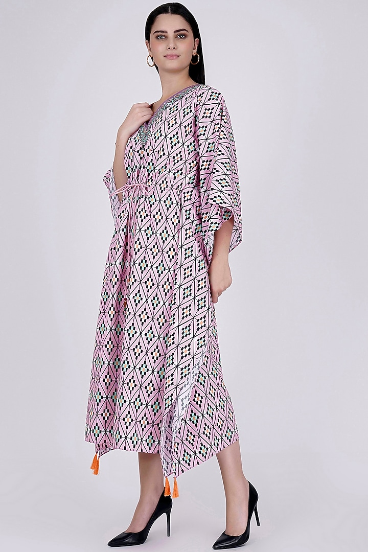 Candy Pink Moroccan Printed Kaftan by First Resort by Ramola Bachchan at Pernia's Pop Up Shop