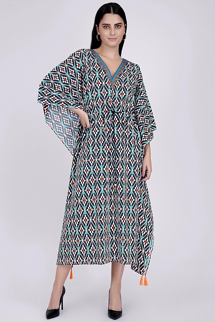 Charcoal Moroccan Printed Kaftan by First Resort by Ramola Bachchan at Pernia's Pop Up Shop