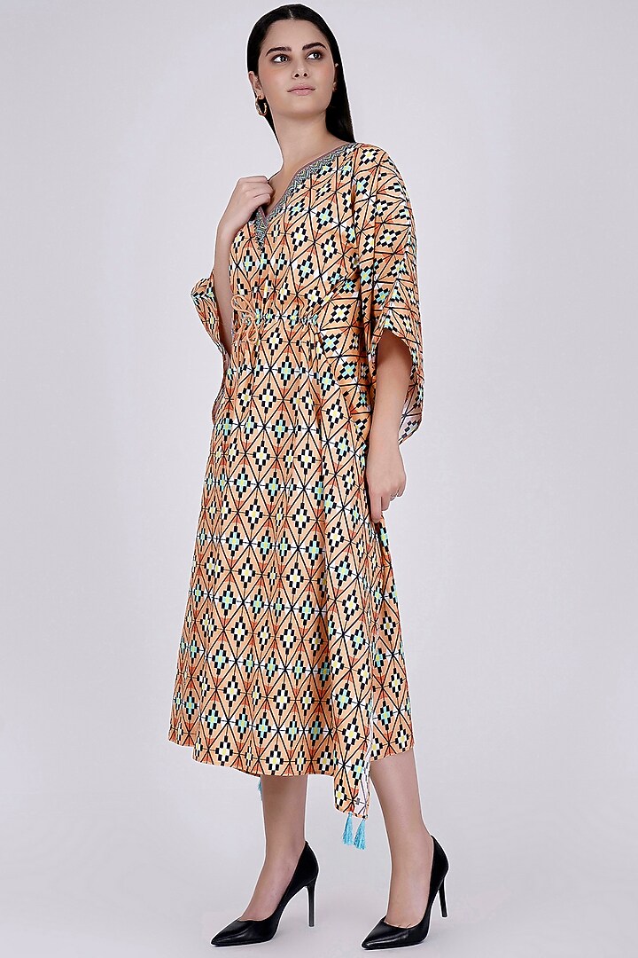 Melon Orange Moroccan Printed Kaftan by First Resort by Ramola Bachchan at Pernia's Pop Up Shop